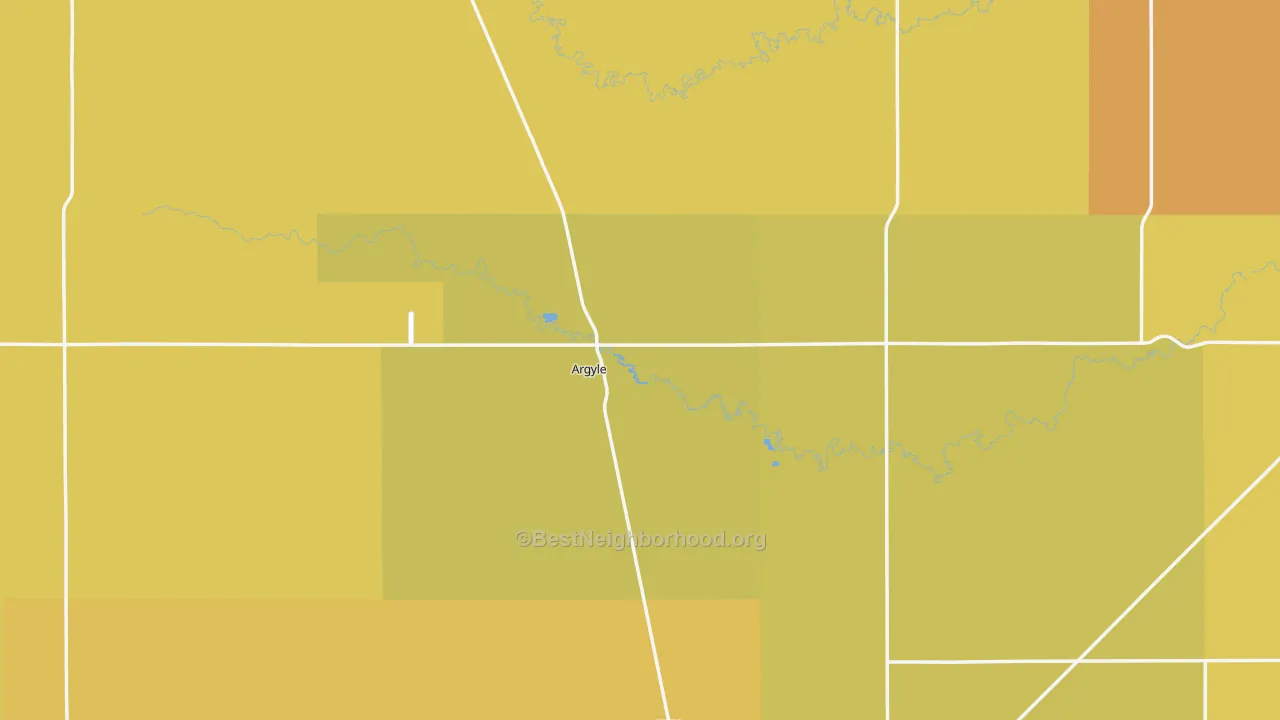 Map of the best neighborhoods in the 56713 area, with better matches in green and worse matches in red