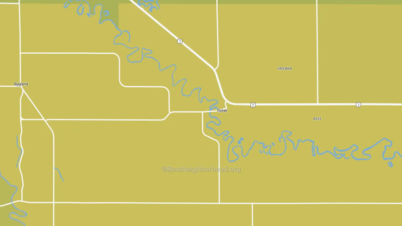 Map of the best neighborhoods in the 56723 area, with better matches in green and worse matches in red