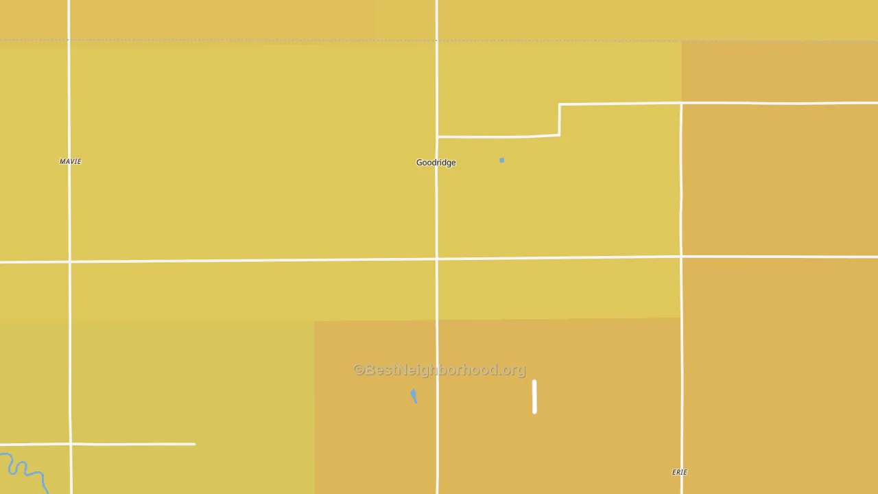 Map of the best neighborhoods in the 56725 area, with better matches in green and worse matches in red