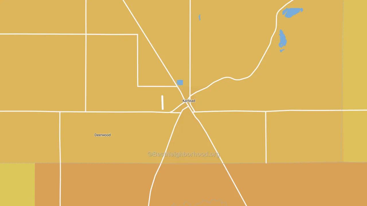 Map of the best neighborhoods in the 56732 area, with better matches in green and worse matches in red