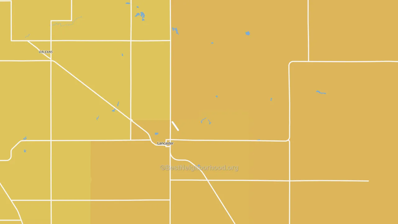 Map of the best neighborhoods in the 56735 area, with better matches in green and worse matches in red