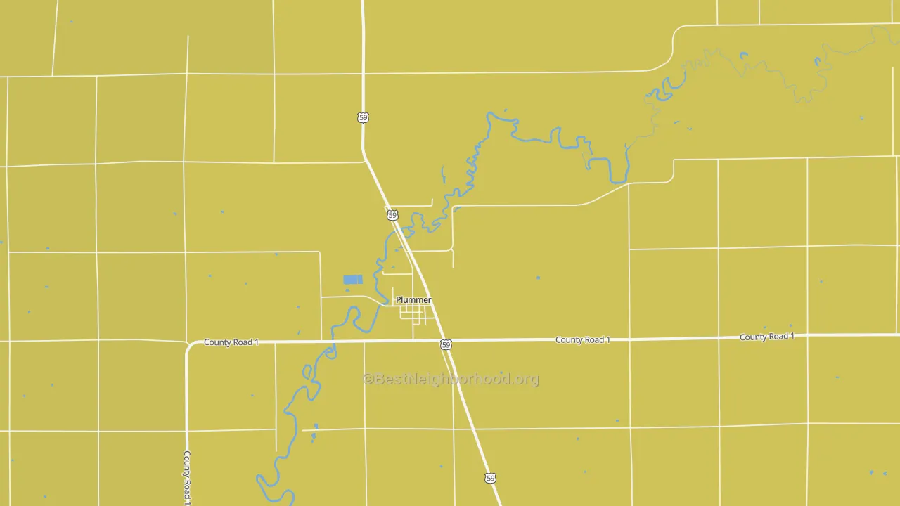 Map of the best neighborhoods in the 56748 area, with better matches in green and worse matches in red