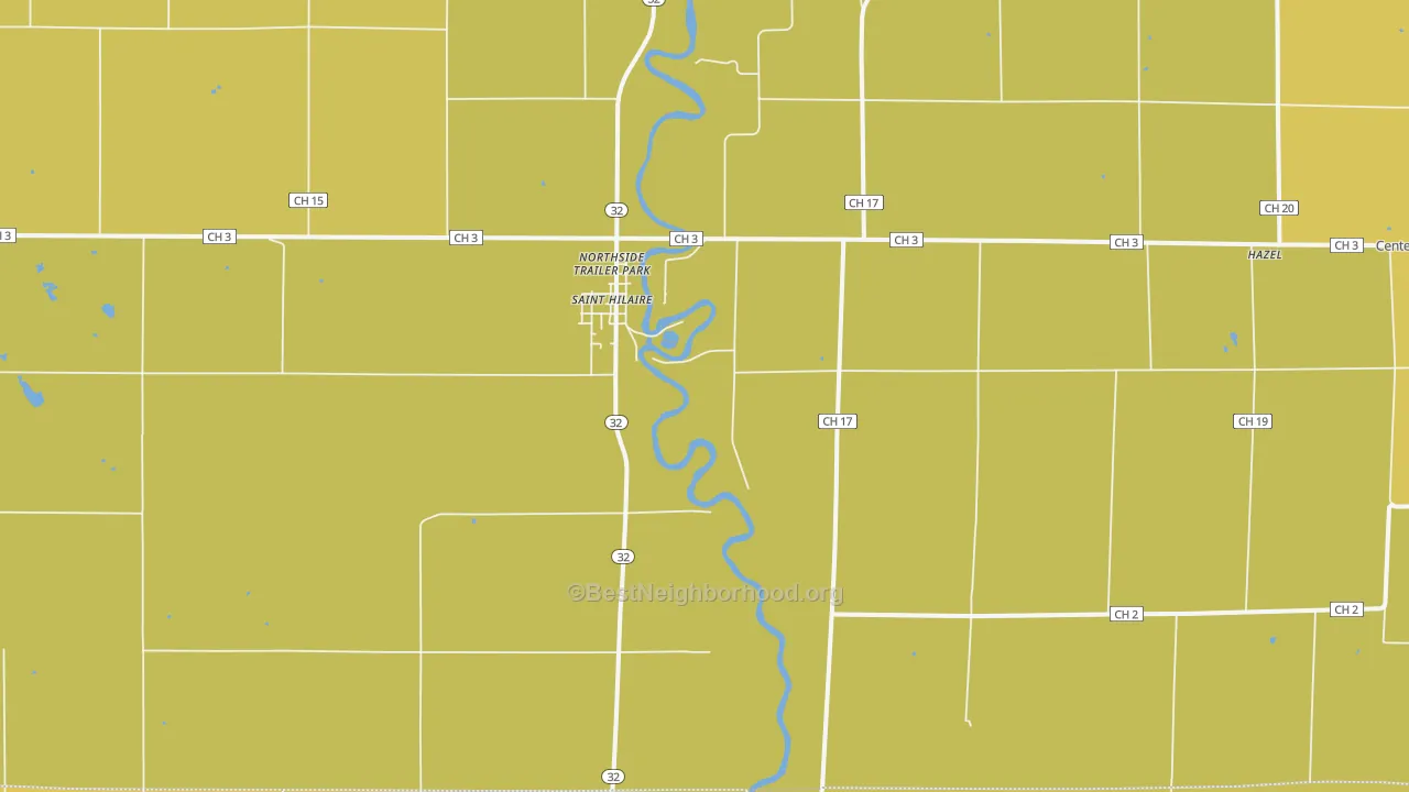 Map of the best neighborhoods in the 56754 area, with better matches in green and worse matches in red