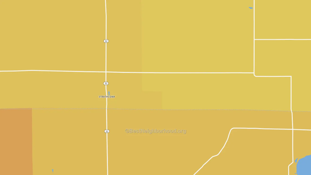 Map of the best neighborhoods in the 56759 area, with better matches in green and worse matches in red