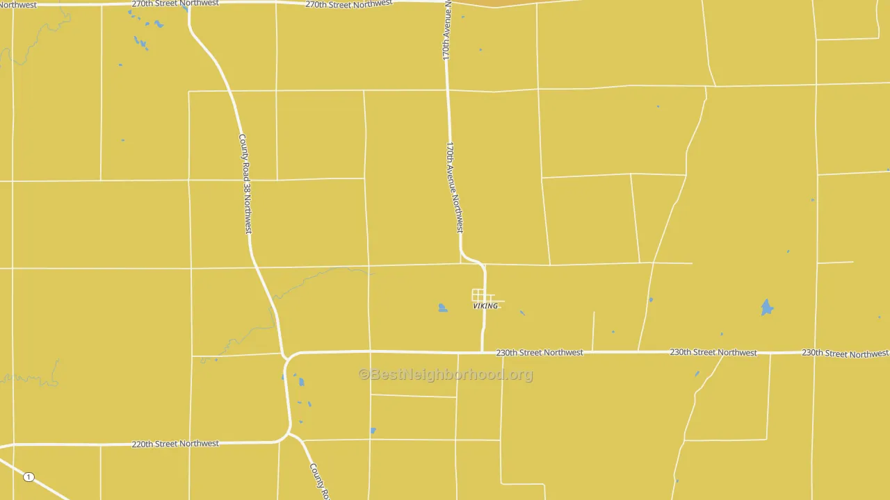 Map of the best neighborhoods in the 56760 area, with better matches in green and worse matches in red