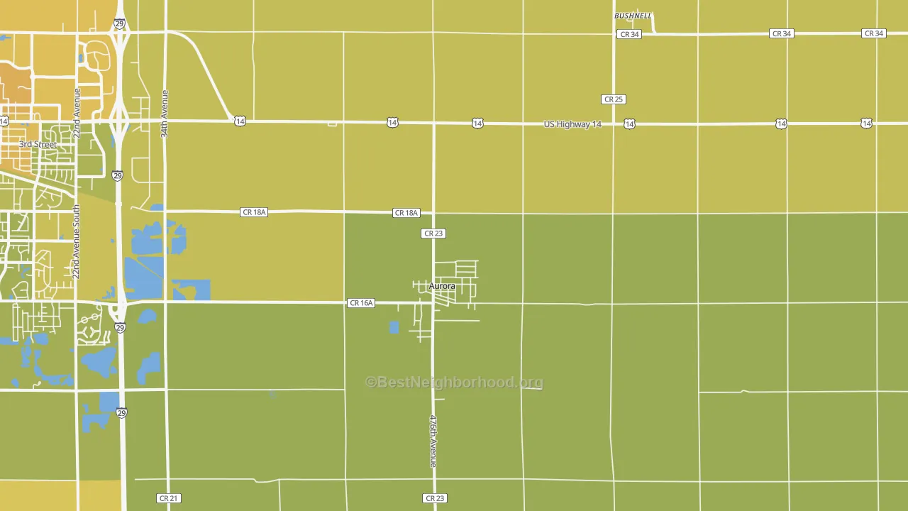 Map of the best neighborhoods in the 57002 area, with better matches in green and worse matches in red