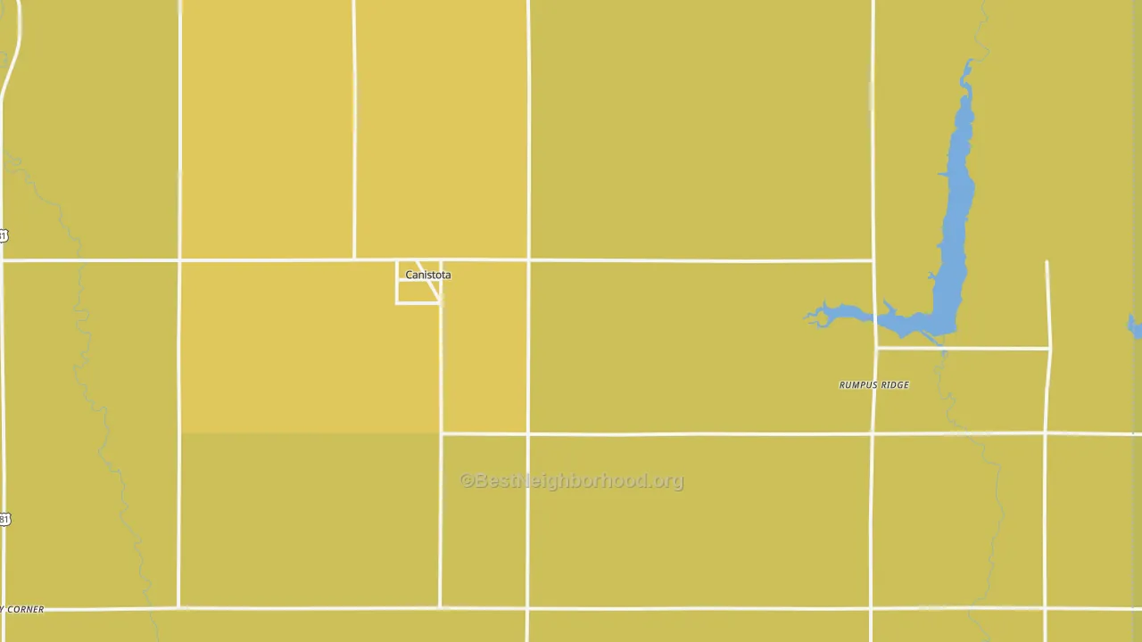 Map of the best neighborhoods in the 57012 area, with better matches in green and worse matches in red