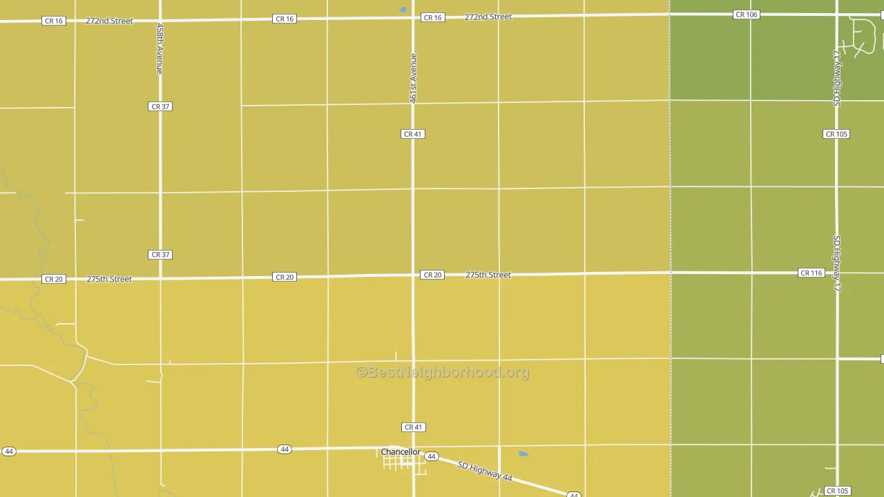 Map of the best neighborhoods in the 57015 area, with better matches in green and worse matches in red