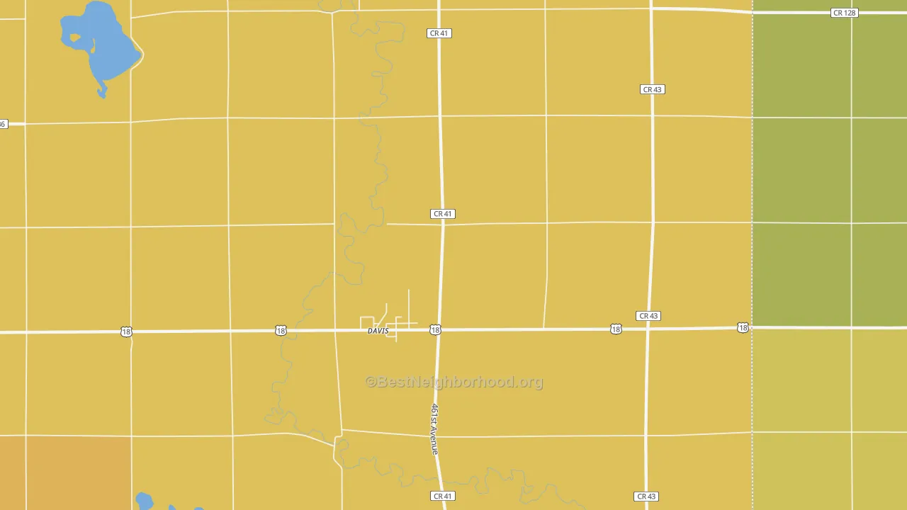 Map of the best neighborhoods in the 57021 area, with better matches in green and worse matches in red
