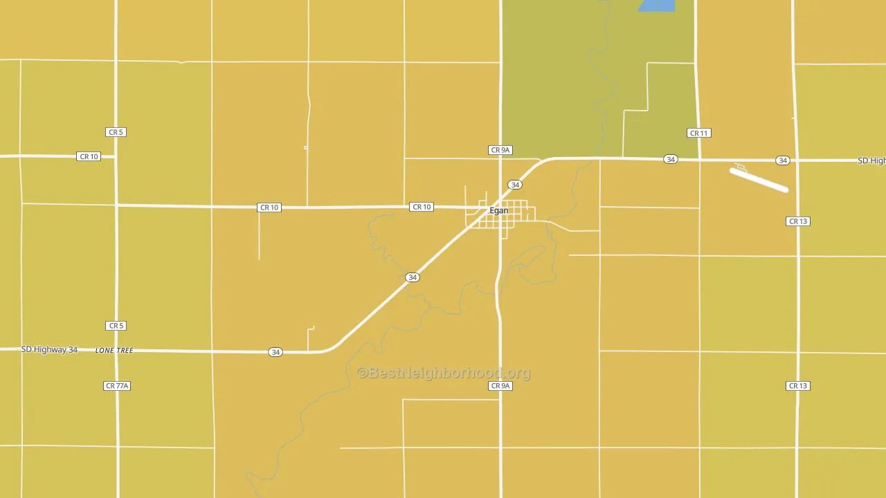 Map of the best neighborhoods in the 57024 area, with better matches in green and worse matches in red