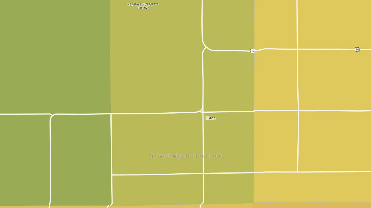 Map of the best neighborhoods in the 57026 area, with better matches in green and worse matches in red