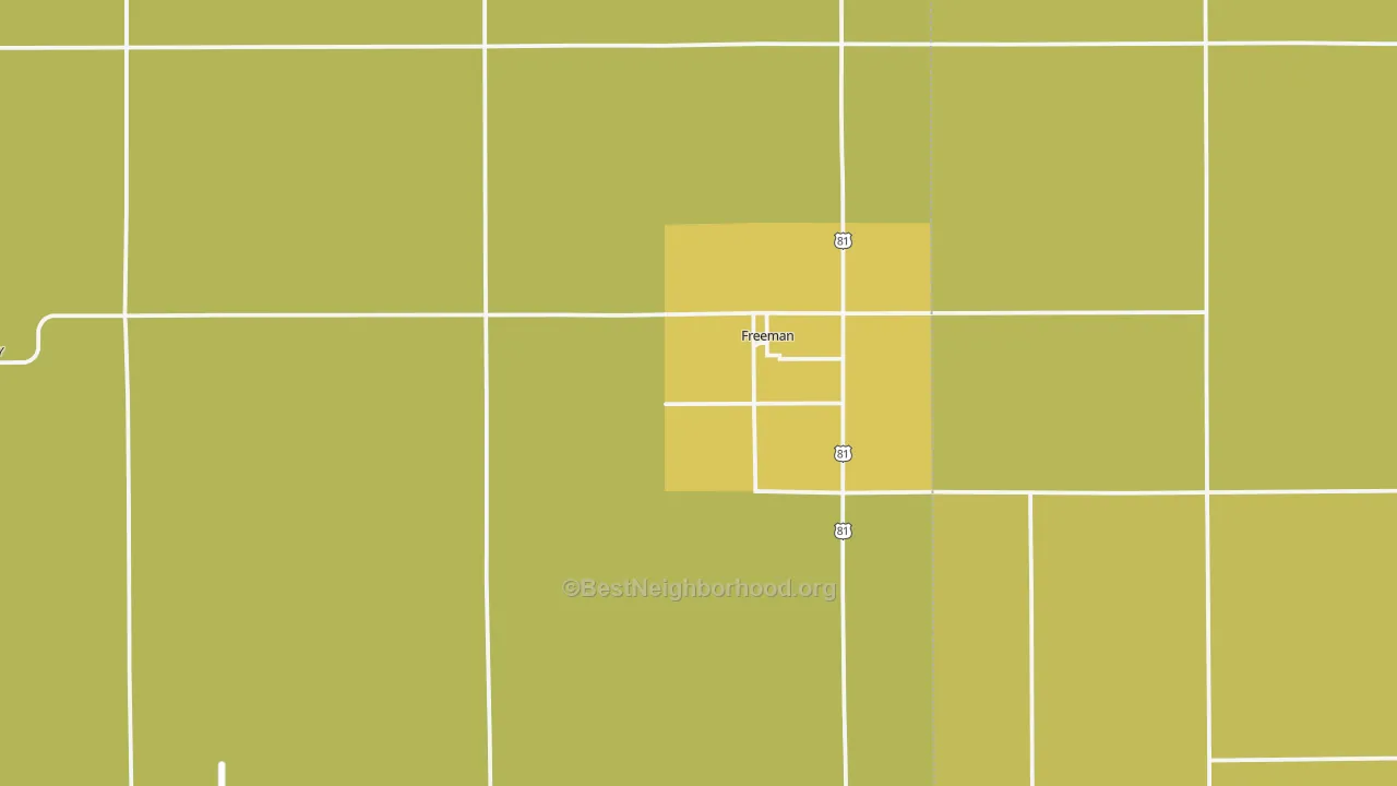 Map of the best neighborhoods in the 57029 area, with better matches in green and worse matches in red