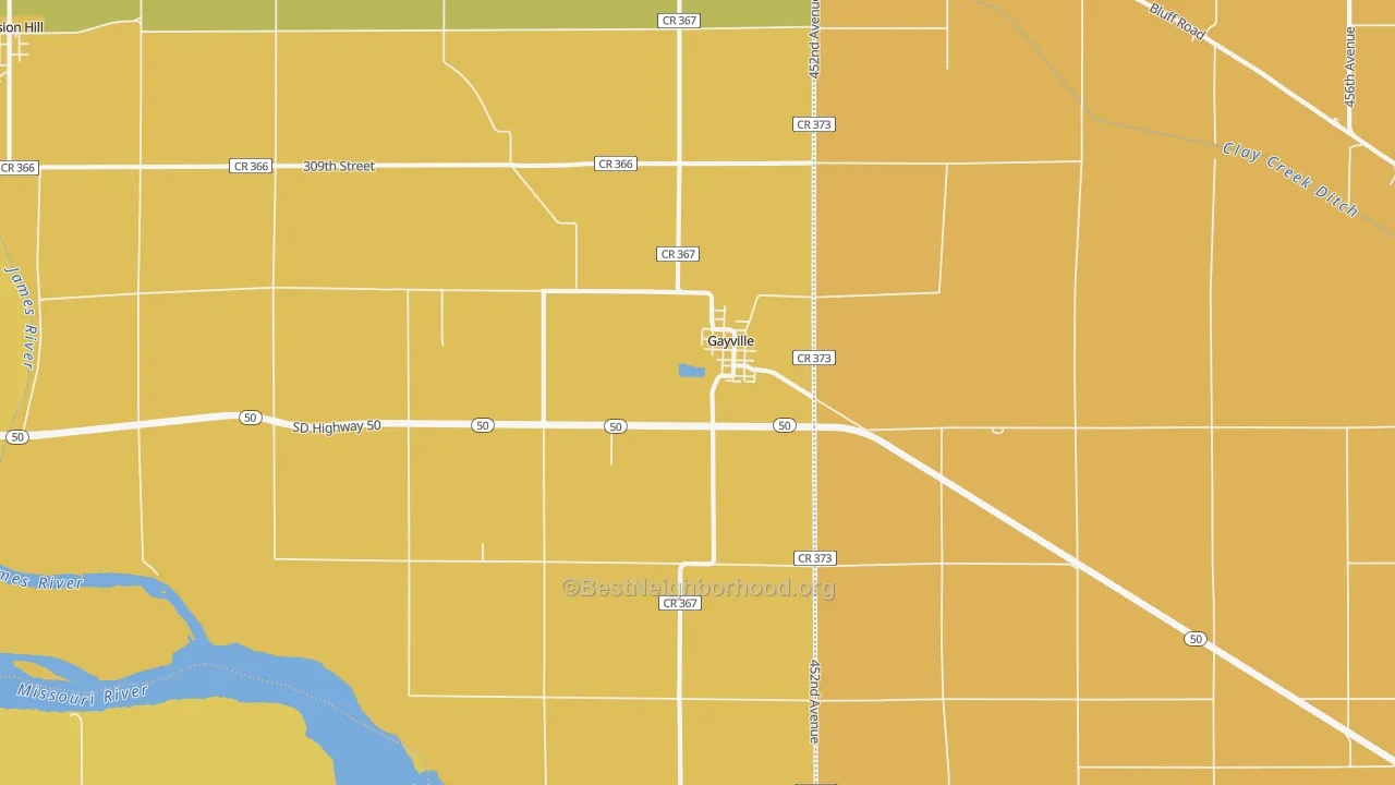 Map of the best neighborhoods in the 57031 area, with better matches in green and worse matches in red