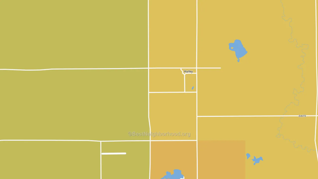 Map of the best neighborhoods in the 57036 area, with better matches in green and worse matches in red