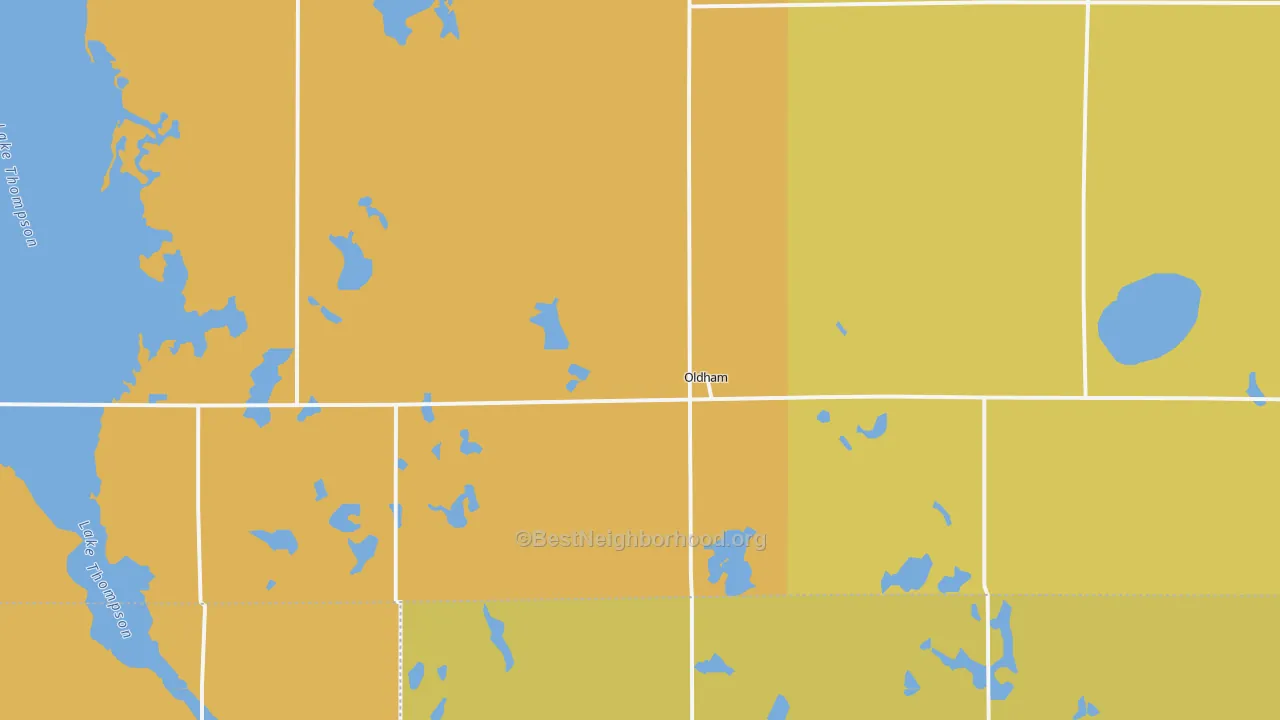 Map of the best neighborhoods in the 57051 area, with better matches in green and worse matches in red