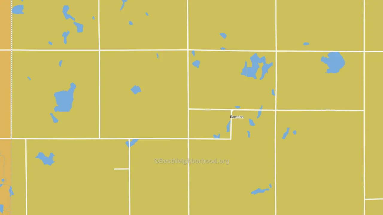 Map of the best neighborhoods in the 57054 area, with better matches in green and worse matches in red