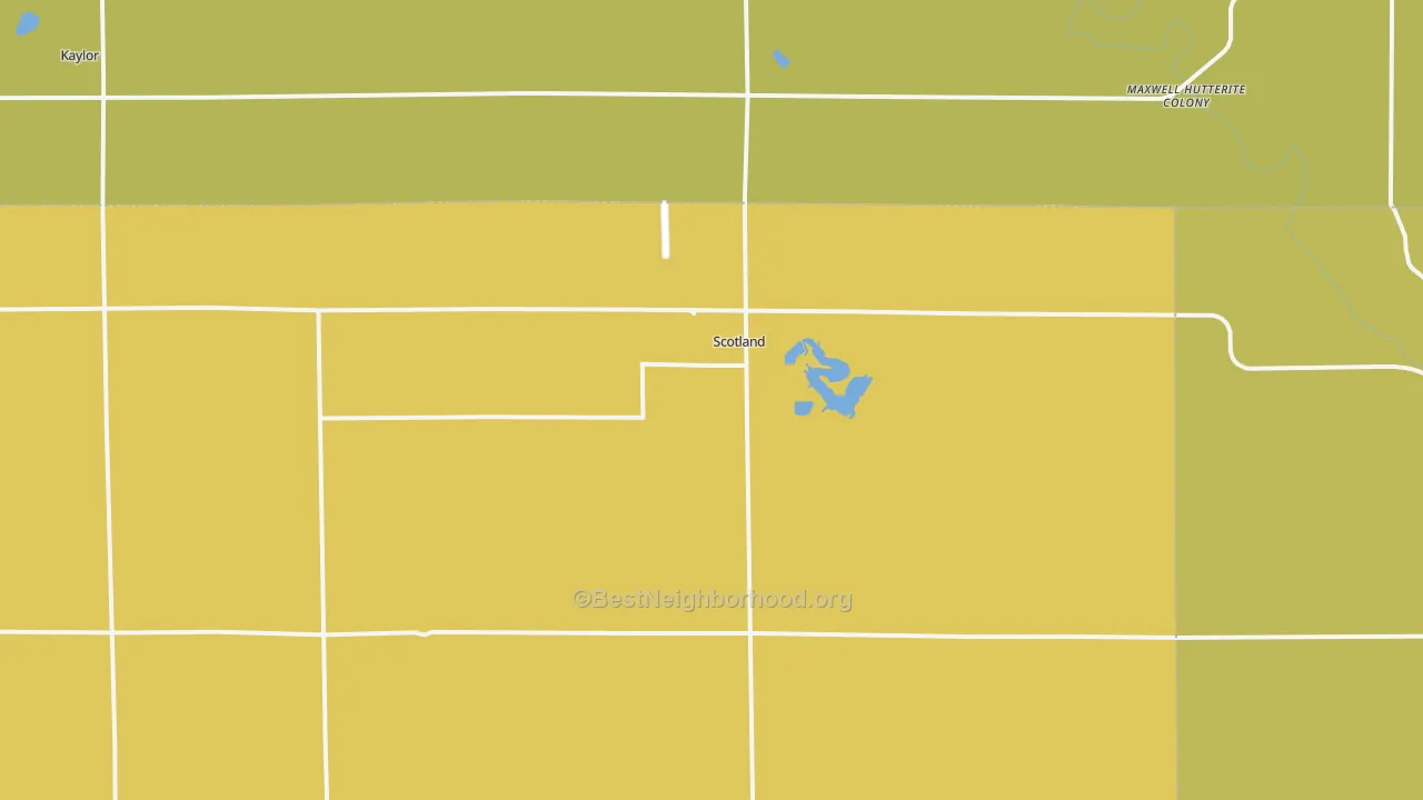 Map of the best neighborhoods in the 57059 area, with better matches in green and worse matches in red