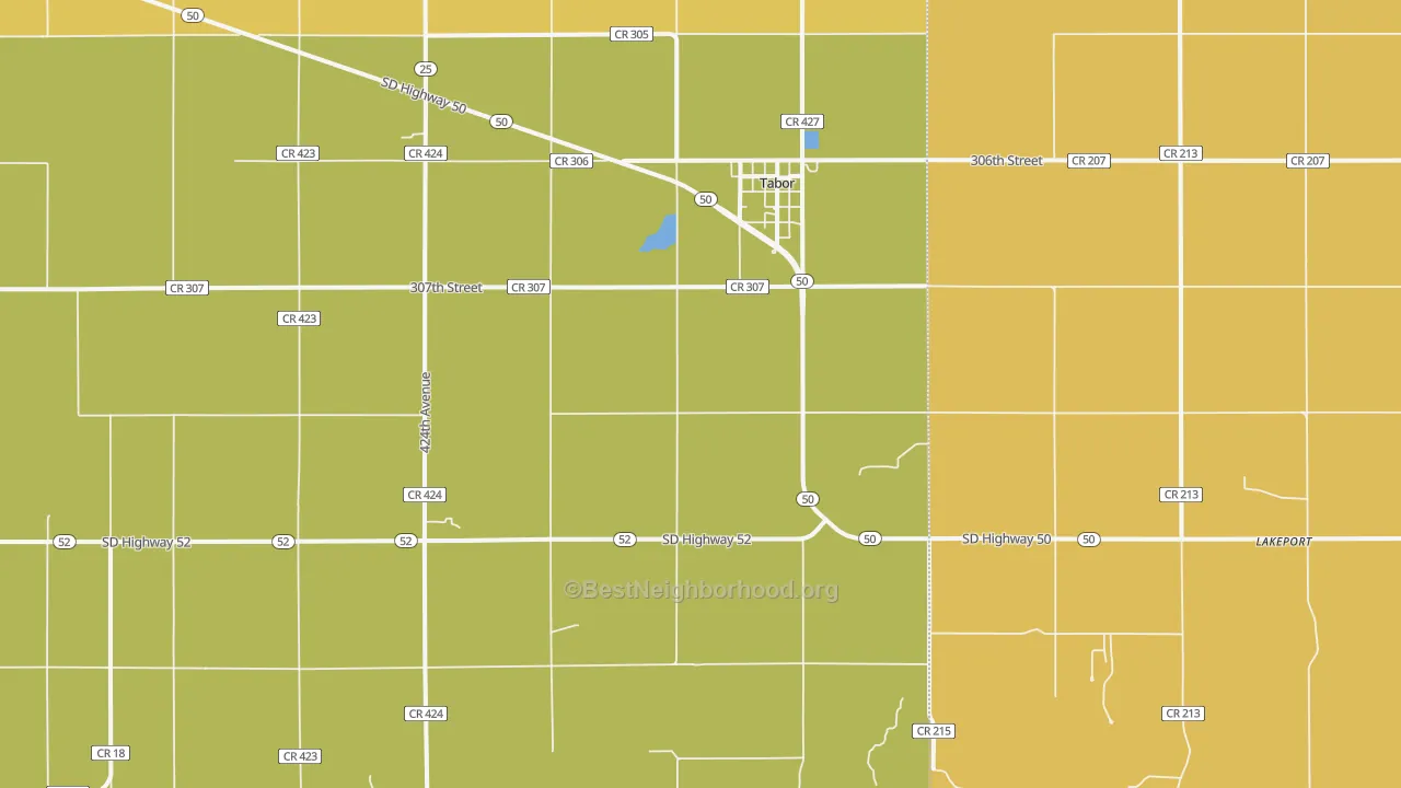 Map of the best neighborhoods in the 57063 area, with better matches in green and worse matches in red