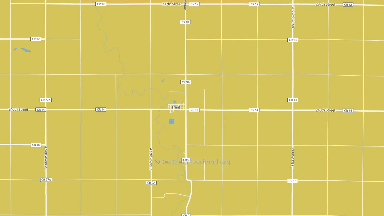 Map of the best neighborhoods in the 57065 area, with better matches in green and worse matches in red