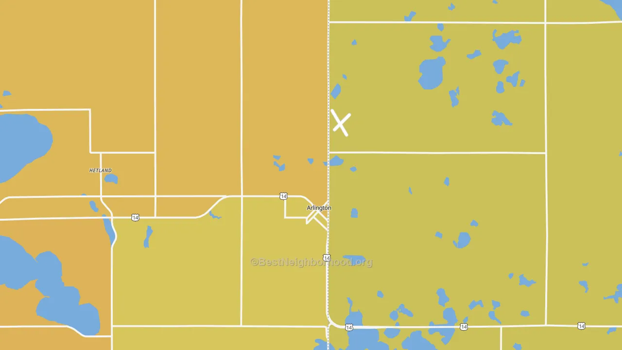 Map of the best neighborhoods in the 57212 area, with better matches in green and worse matches in red