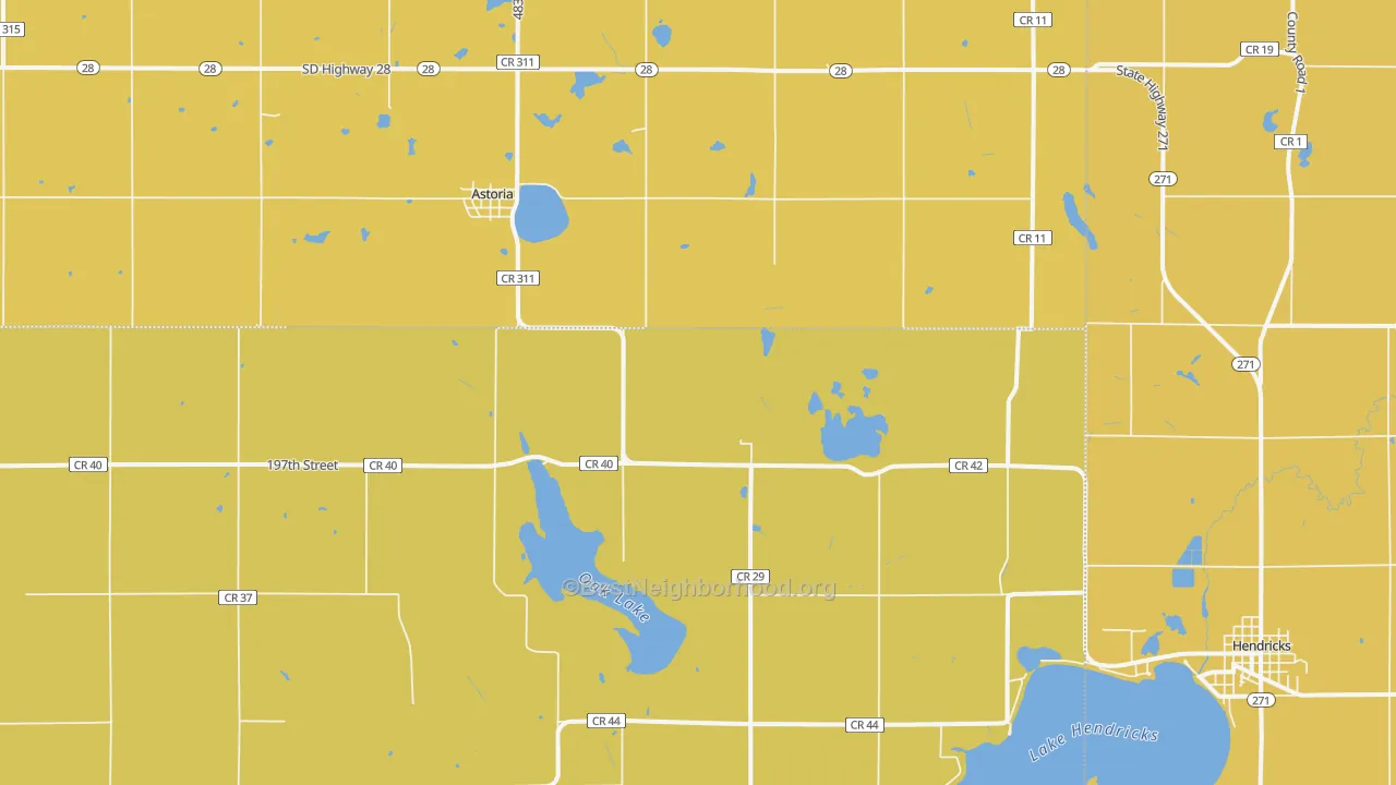 Map of the best neighborhoods in the 57213 area, with better matches in green and worse matches in red