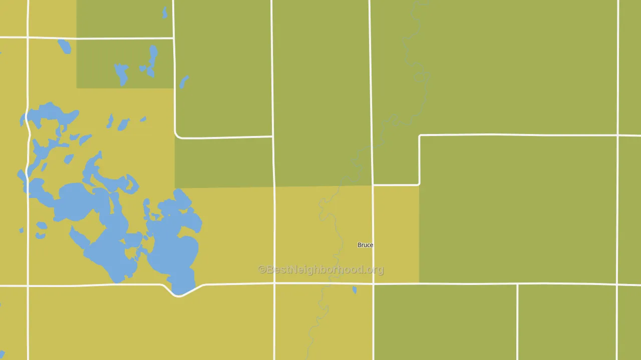 Map of the best neighborhoods in the 57220 area, with better matches in green and worse matches in red