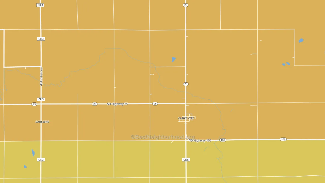 Map of the best neighborhoods in the 57224 area, with better matches in green and worse matches in red