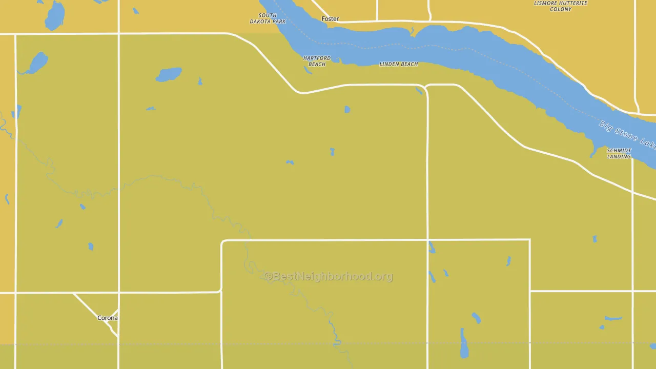 Map of the best neighborhoods in the 57227 area, with better matches in green and worse matches in red