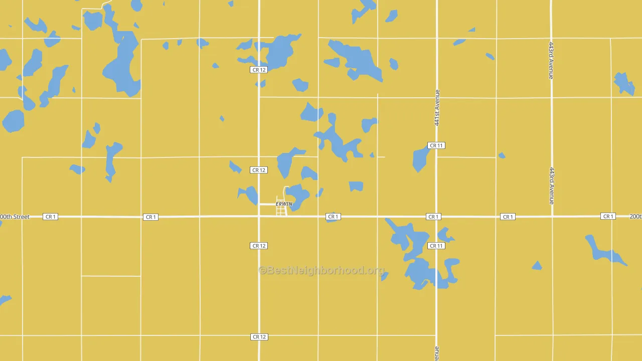 Map of the best neighborhoods in the 57233 area, with better matches in green and worse matches in red