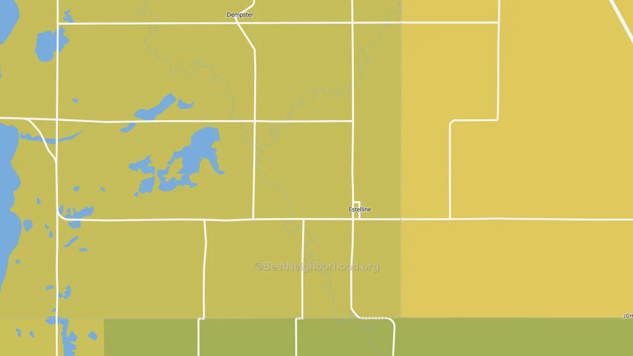 Map of the best neighborhoods in the 57234 area, with better matches in green and worse matches in red