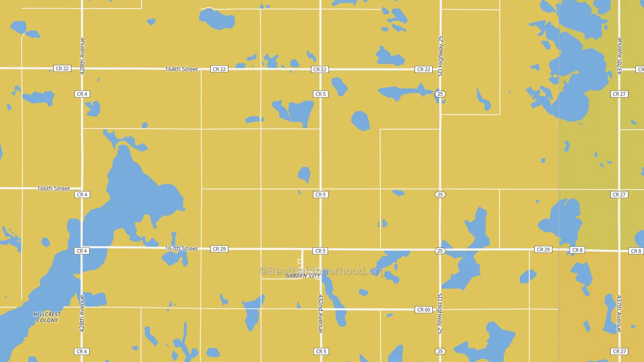 Map of the best neighborhoods in the 57236 area, with better matches in green and worse matches in red