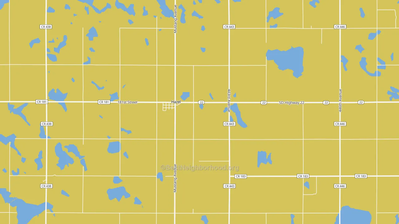 Map of the best neighborhoods in the 57242 area, with better matches in green and worse matches in red