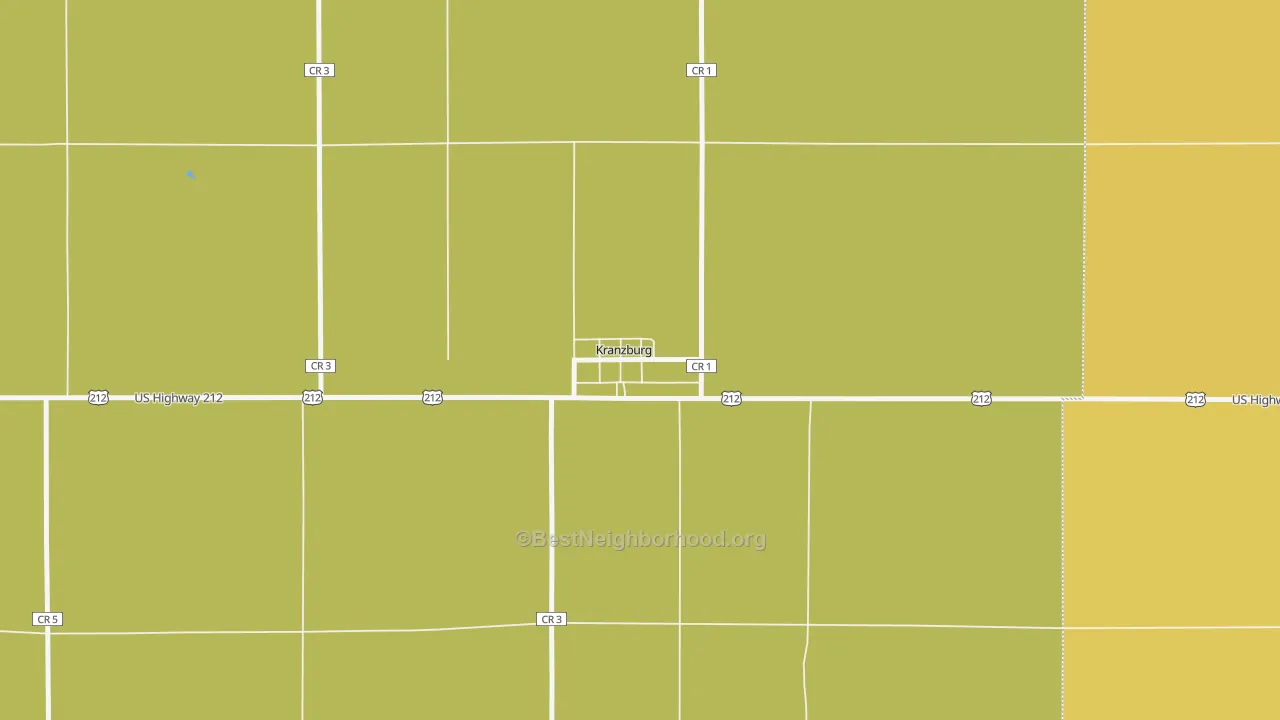 Map of the best neighborhoods in the 57245 area, with better matches in green and worse matches in red