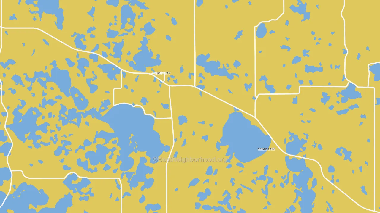 Map of the best neighborhoods in the 57247 area, with better matches in green and worse matches in red