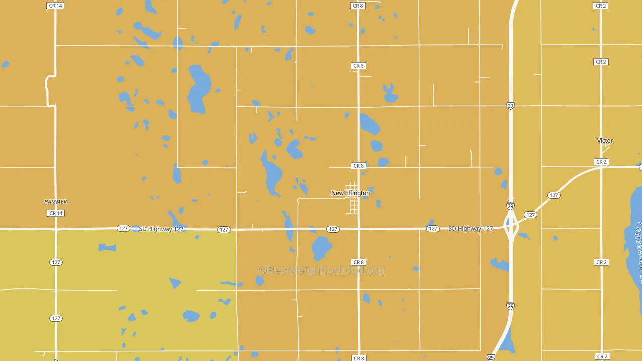 Map of the best neighborhoods in the 57255 area, with better matches in green and worse matches in red