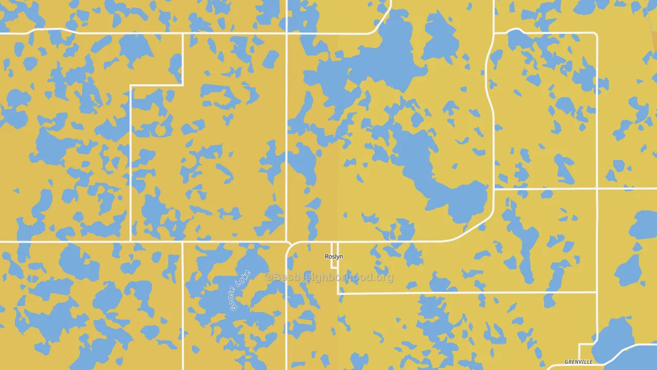 Map of the best neighborhoods in the 57261 area, with better matches in green and worse matches in red