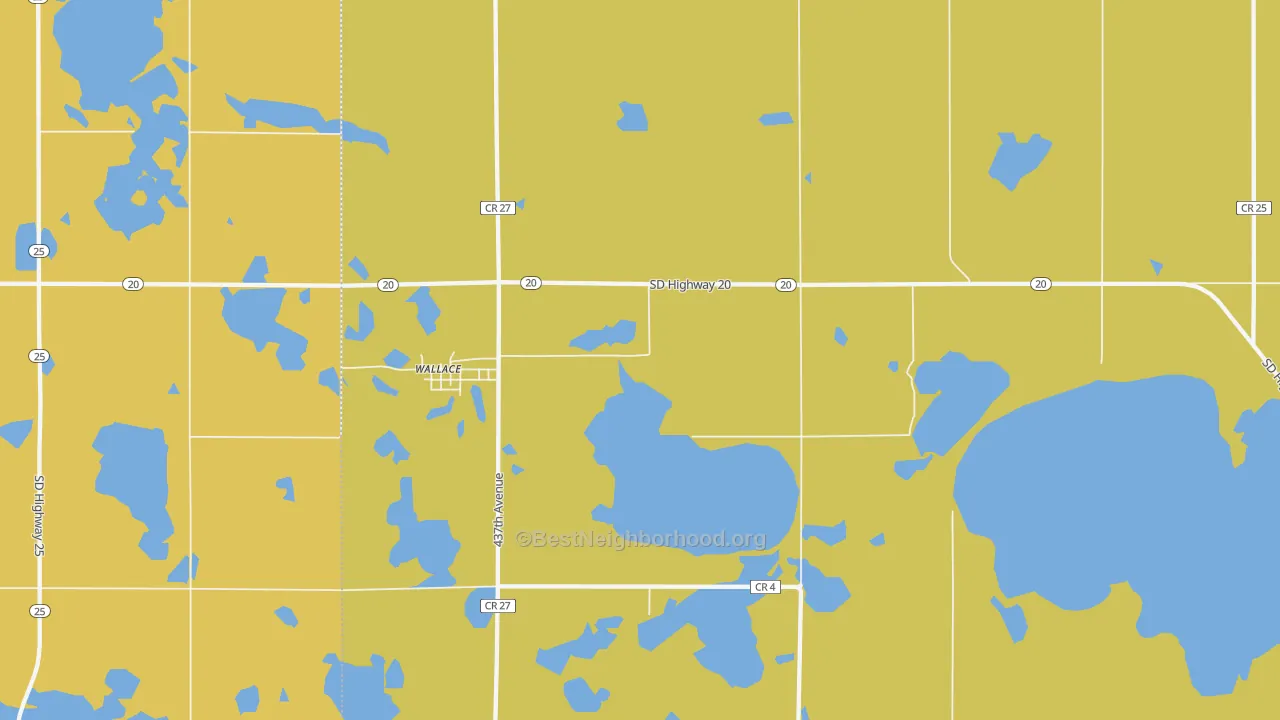 Map of the best neighborhoods in the 57272 area, with better matches in green and worse matches in red