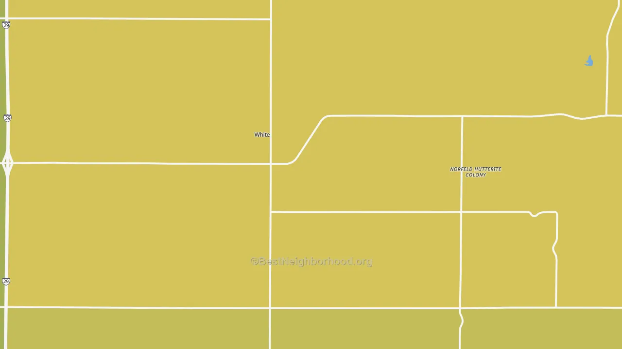 Map of the best neighborhoods in the 57276 area, with better matches in green and worse matches in red