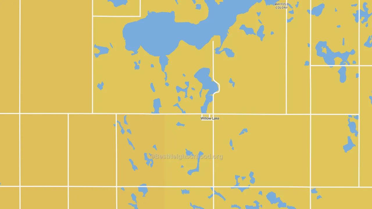 Map of the best neighborhoods in the 57278 area, with better matches in green and worse matches in red