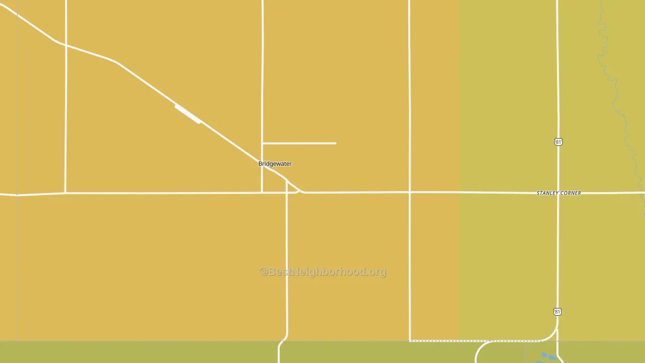 Map of the best neighborhoods in the 57319 area, with better matches in green and worse matches in red