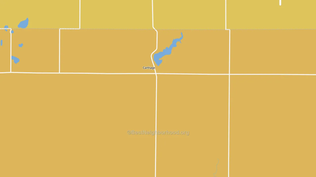 Map of the best neighborhoods in the 57323 area, with better matches in green and worse matches in red