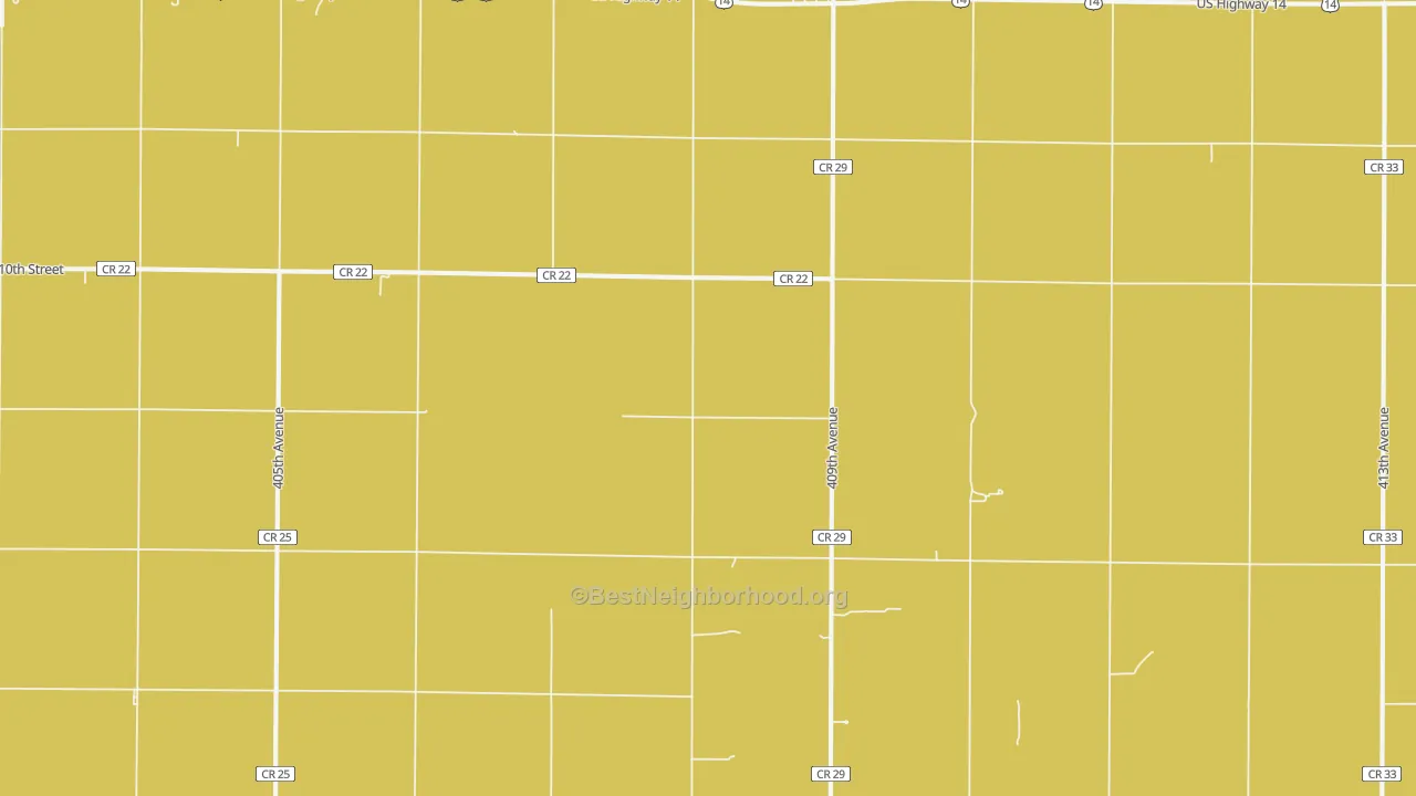 Map of the best neighborhoods in the 57324 area, with better matches in green and worse matches in red