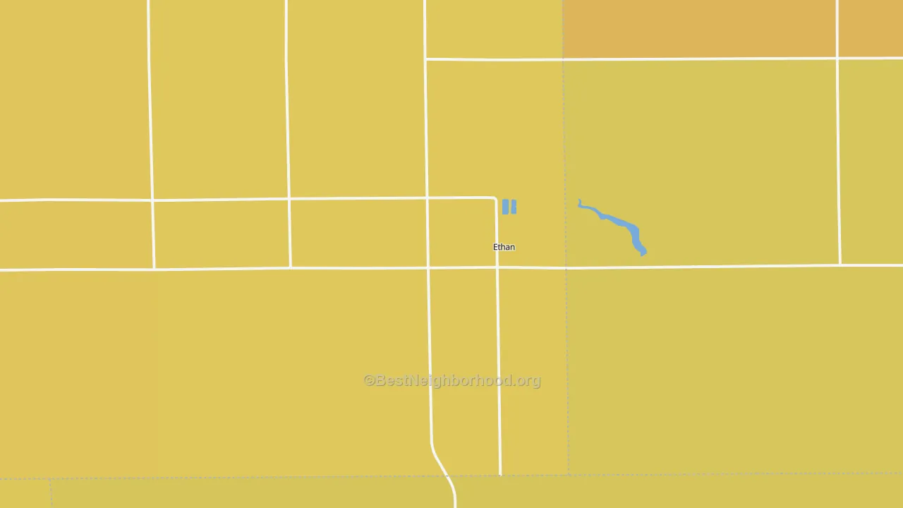 Map of the best neighborhoods in the 57334 area, with better matches in green and worse matches in red