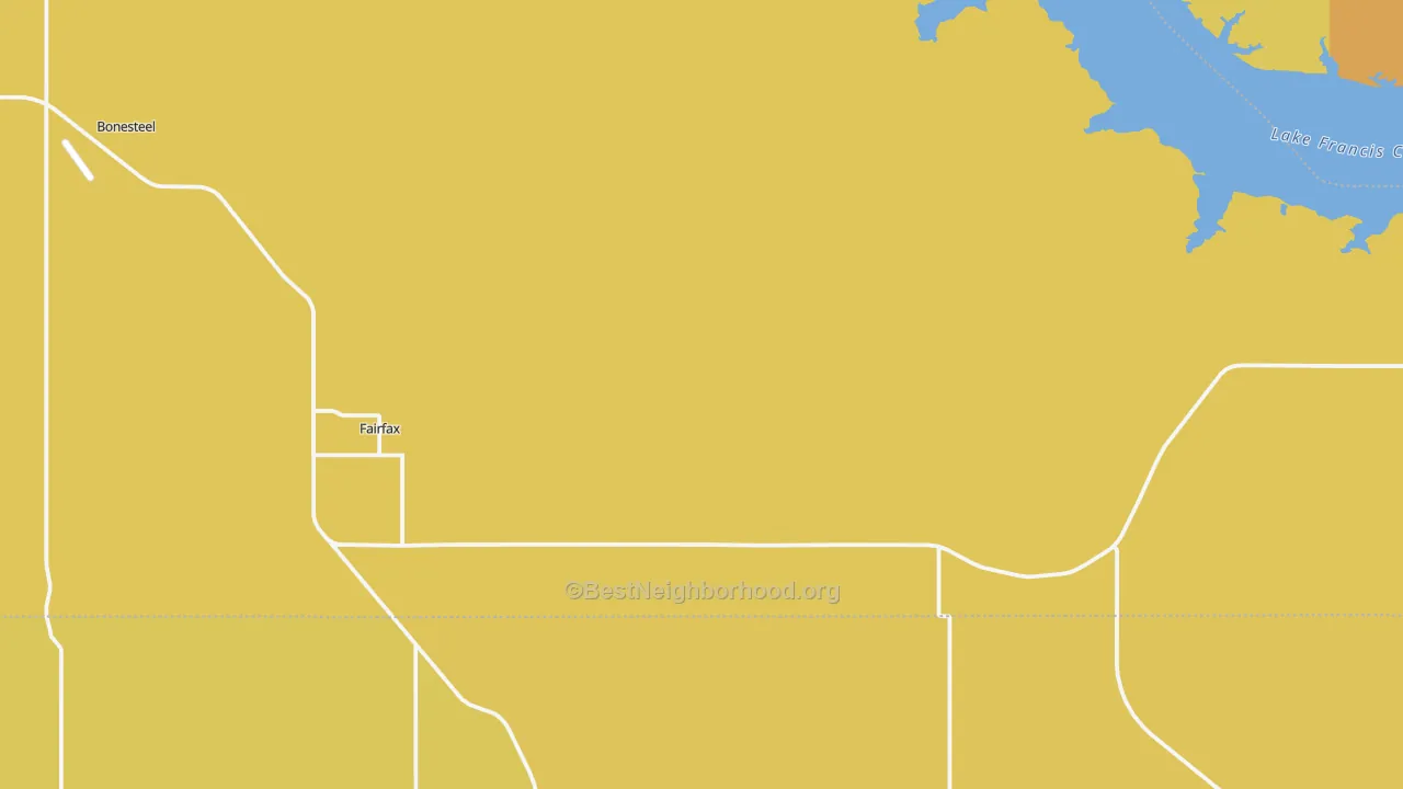 Map of the best neighborhoods in the 57335 area, with better matches in green and worse matches in red