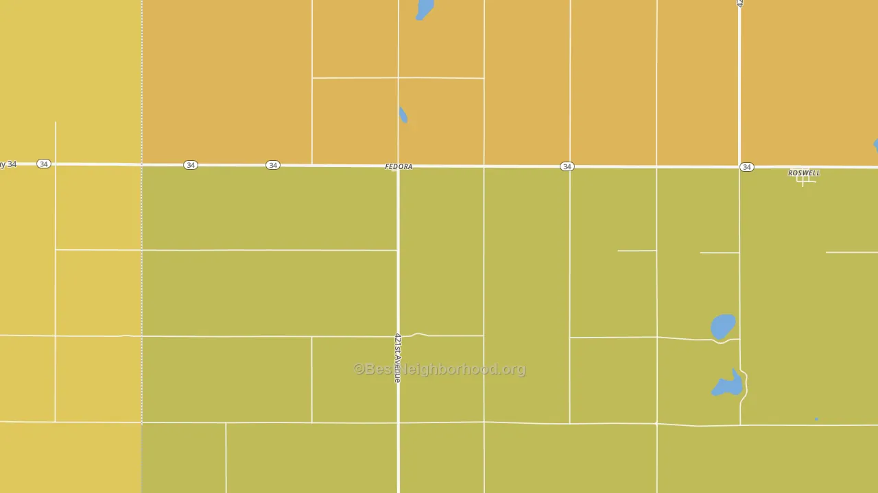 Map of the best neighborhoods in the 57337 area, with better matches in green and worse matches in red
