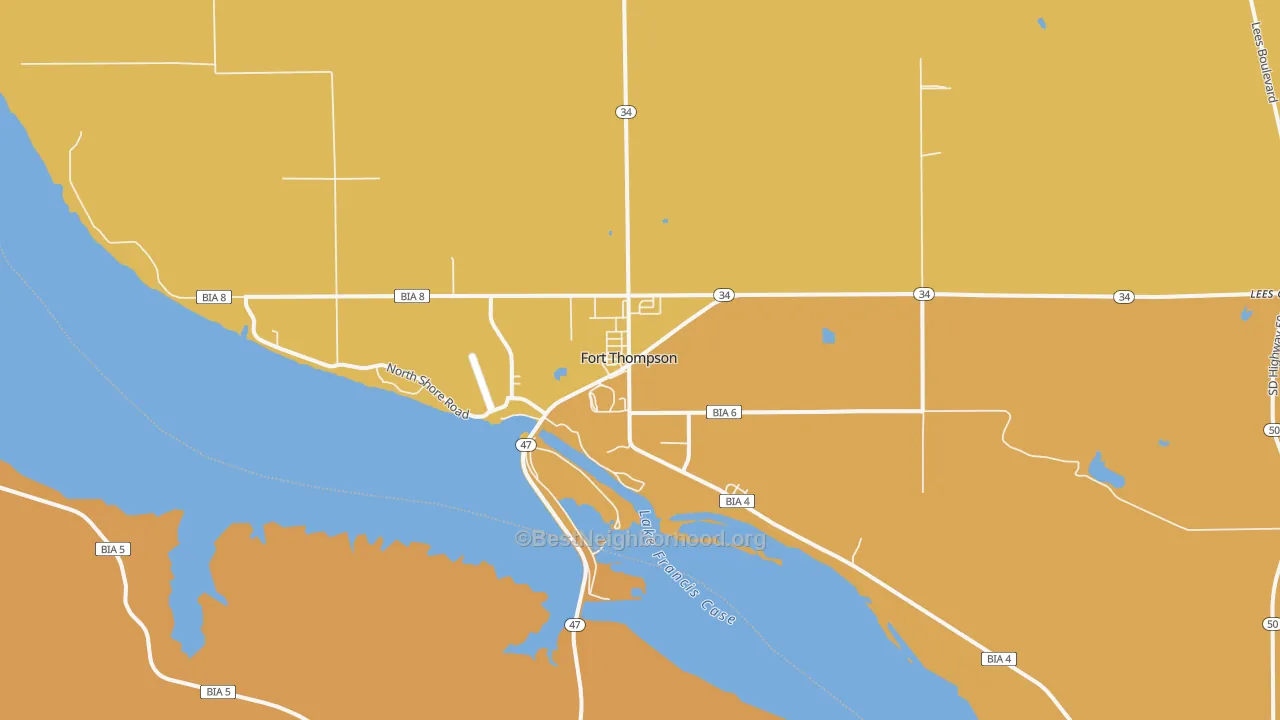 Map of the best neighborhoods in the 57339 area, with better matches in green and worse matches in red