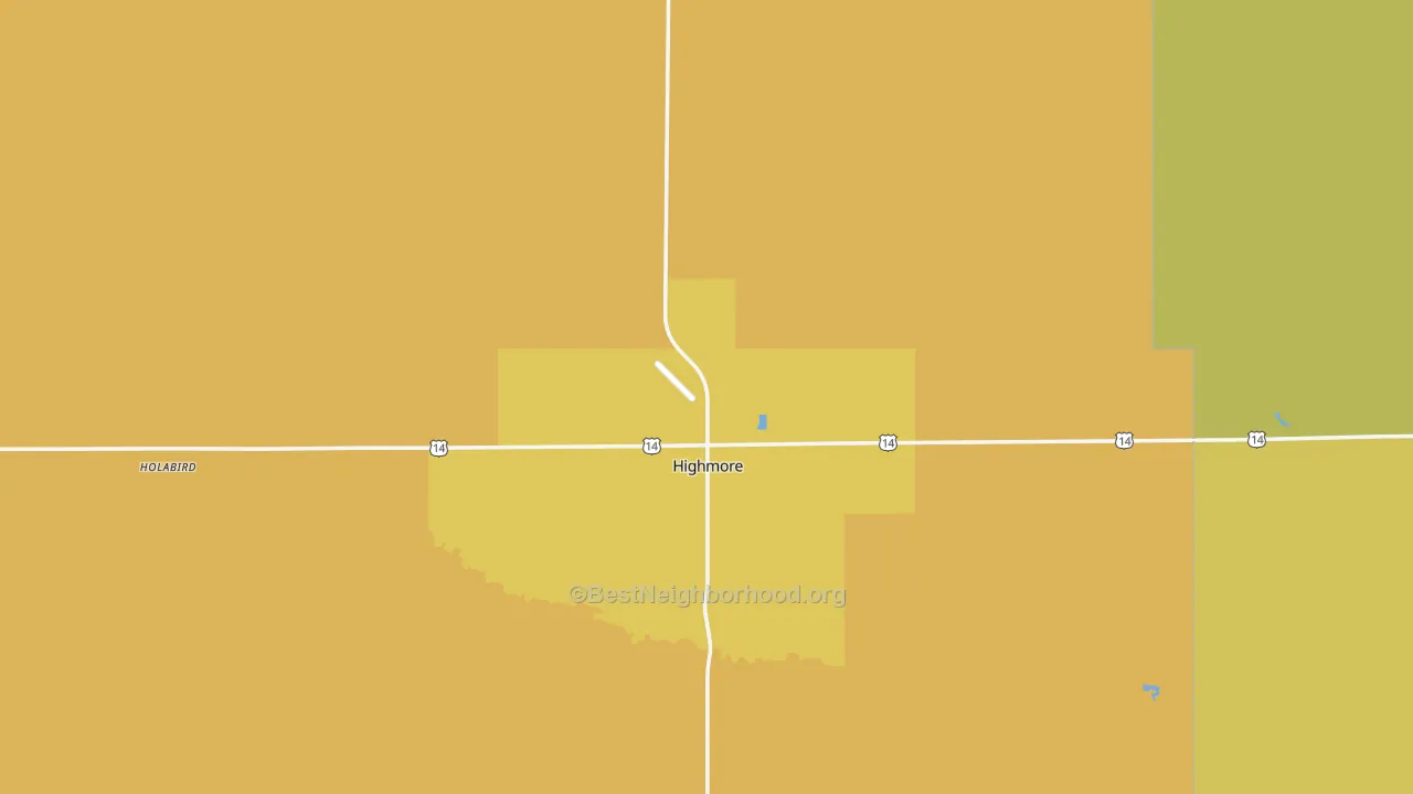 Map of the best neighborhoods in the 57345 area, with better matches in green and worse matches in red