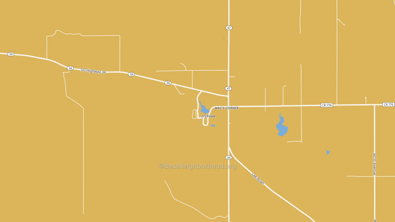 Map of the best neighborhoods in the 57346 area, with better matches in green and worse matches in red