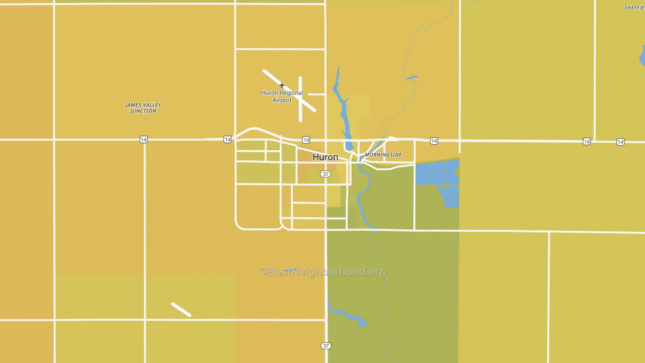 Map of the best neighborhoods in the 57350 area, with better matches in green and worse matches in red