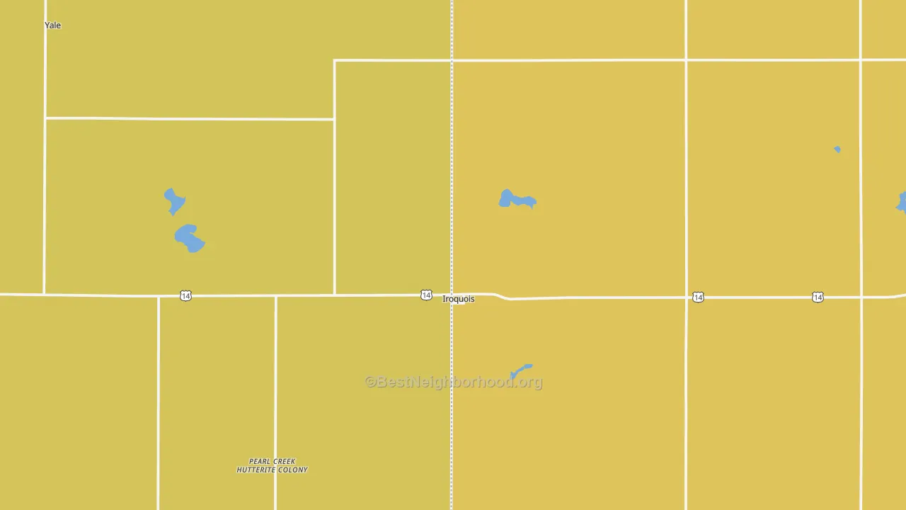 Map of the best neighborhoods in the 57353 area, with better matches in green and worse matches in red